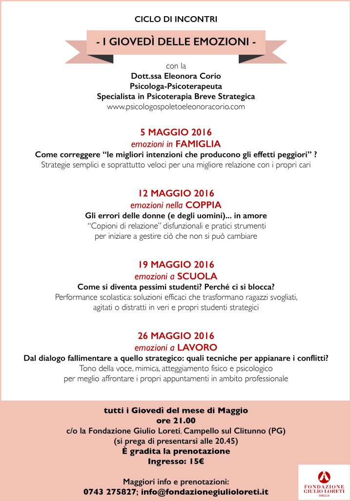 Ciclo di incontri condotto dalla Dott.ssa Eleonora Corio